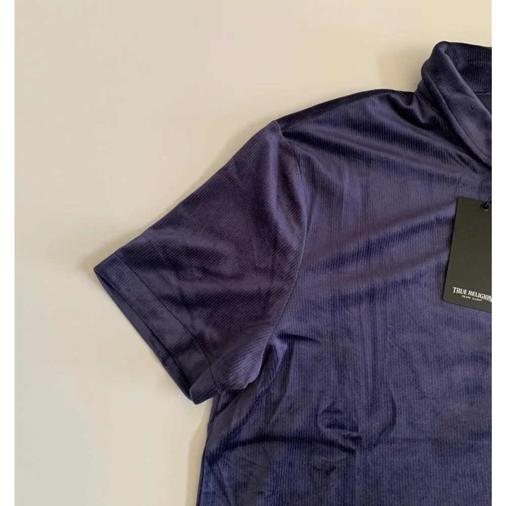 True Religion Men's Size L Short Sleeve Velour Polo Shirt Style 109788 Brand New
